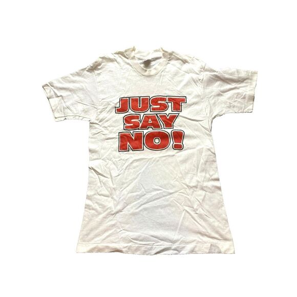Vintage Just Say No Shirt Adult Medium White Single‎ Stitch Indiana Mens - Picture 1 of 10